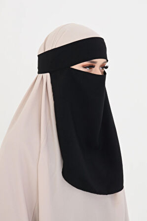 Siyah Tesettür Tek Katlı Peçe Medine İpeği Arkadan Bağlamalı 1026_01