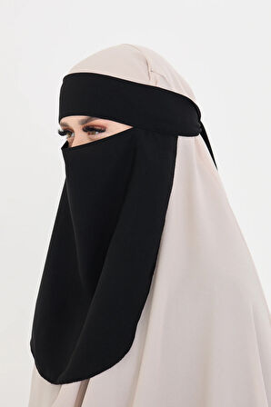 Siyah Tesettür Tek Katlı Peçe Medine İpeği Arkadan Bağlamalı 1026_01