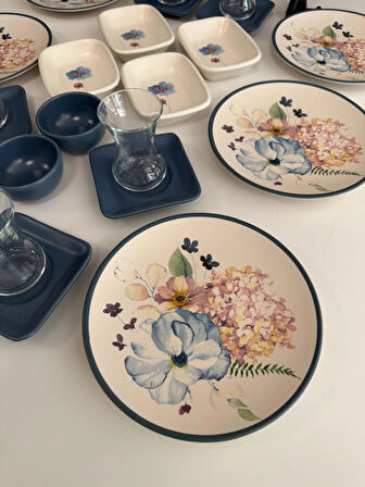 Takım Kahvaltı 24 Parça 6 Kişilik Blue Flowers