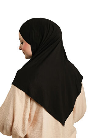 Siyah Pratik Hazır Geçmeli Tesettür Eşarp Viskon Boneli Büyük Boy 1290BV_01