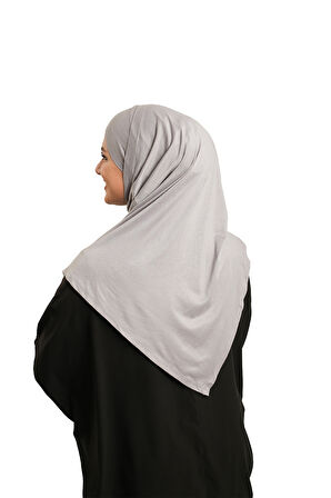 Gri Pratik Hazır Geçmeli Tesettür Eşarp Viskon Boneli Büyük Boy 1290BV_15