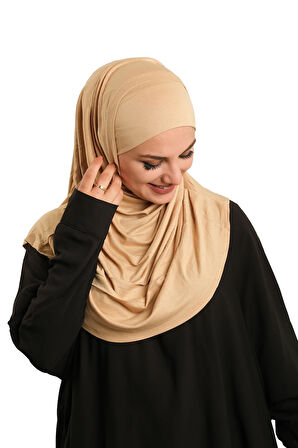 Sütlü Kahve Pratik Hazır Geçmeli Tesettür Eşarp Viskon Boneli Büyük Boy 1290BV_26
