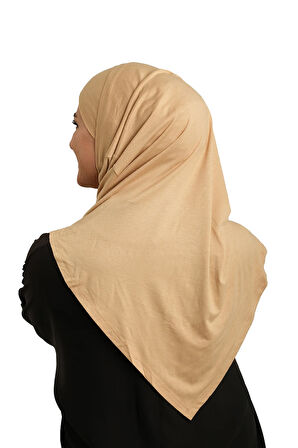 Sütlü Kahve Pratik Hazır Geçmeli Tesettür Eşarp Viskon Boneli Büyük Boy 1290BV_26