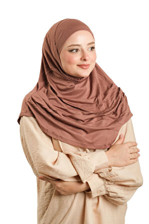 Koyu Vizon Pratik Hazır Geçmeli Tesettür Eşarp Viskon Boneli Büyük Boy 1290BV_38