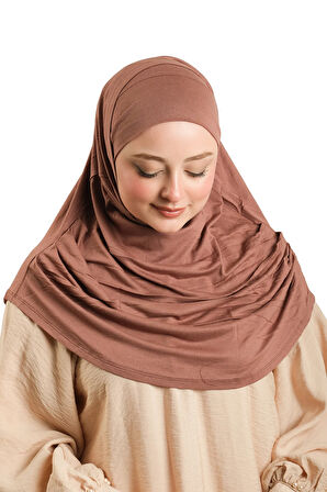 Koyu Vizon Pratik Hazır Geçmeli Tesettür Eşarp Viskon Boneli Büyük Boy 1290BV_38