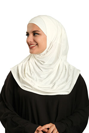 Krem Pratik Hazır Geçmeli Tesettür Eşarp Viskon Boneli Büyük Boy 1290BV_40