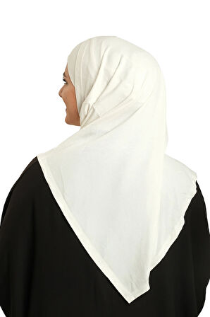 Krem Pratik Hazır Geçmeli Tesettür Eşarp Viskon Boneli Büyük Boy 1290BV_40