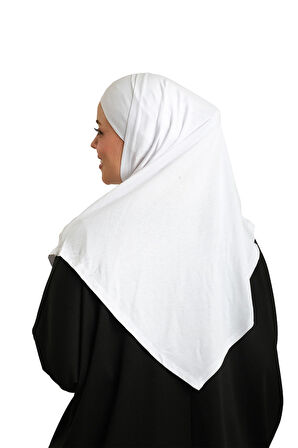 Beyaz Pratik Hazır Geçmeli Tesettür Eşarp Viskon Boneli Büyük Boy 1290BV_42