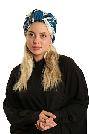 Lacivert Pratik Hazır Geçmeli Tesettür Bone İpek Desenli 2410_02