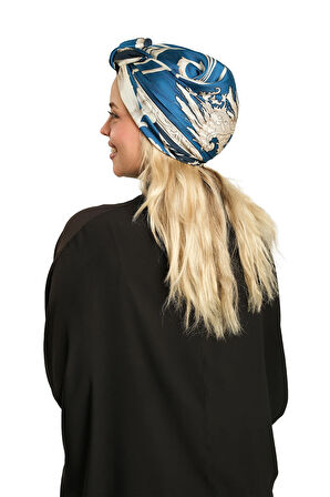 Lacivert Pratik Hazır Geçmeli Tesettür Bone İpek Desenli 2410_02