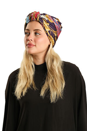 Mürdüm Pratik Hazır Geçmeli Tesettür Bone İpek Desenli 2410_07