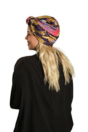 Mürdüm Pratik Hazır Geçmeli Tesettür Bone İpek Desenli 2410_07