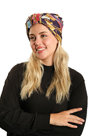 Mürdüm Pratik Hazır Geçmeli Tesettür Bone İpek Desenli 2410_07