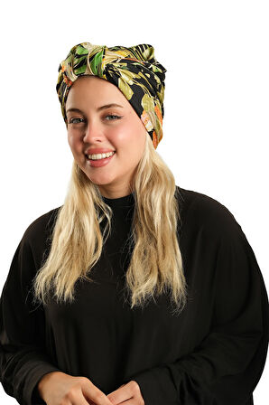 Haki Pratik Hazır Geçmeli Tesettür Bone İpek Desenli 2410_09