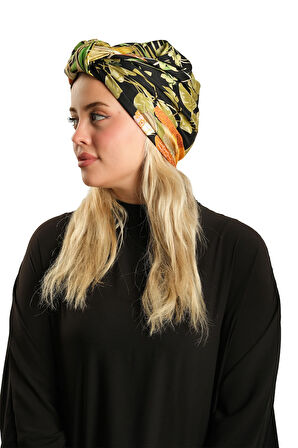 Haki Pratik Hazır Geçmeli Tesettür Bone İpek Desenli 2410_09