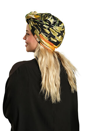 Haki Pratik Hazır Geçmeli Tesettür Bone İpek Desenli 2410_09