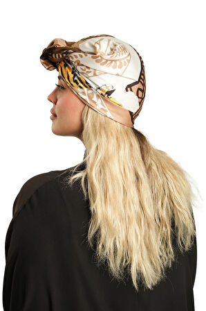 Kahve Pratik Hazır Geçmeli Tesettür Bone İpek Desenli 2410_14