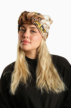 Kahve Pratik Hazır Geçmeli Tesettür Bone İpek Desenli 2410_14