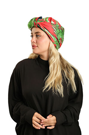 Kırmızı Pratik Hazır Geçmeli Tesettür Bone İpek Desenli 2410_31