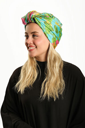 Yağ Yeşili Pratik Hazır Geçmeli Tesettür Bone İpek Desenli 2410_36