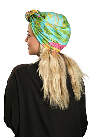 Yağ Yeşili Pratik Hazır Geçmeli Tesettür Bone İpek Desenli 2410_36