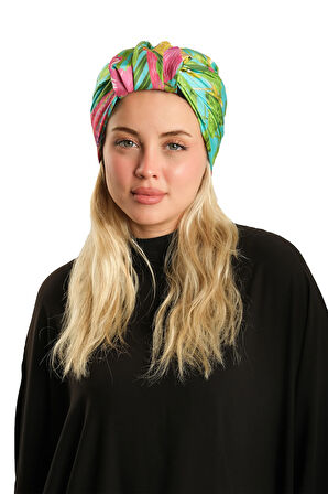 Yağ Yeşili Pratik Hazır Geçmeli Tesettür Bone İpek Desenli 2410_36