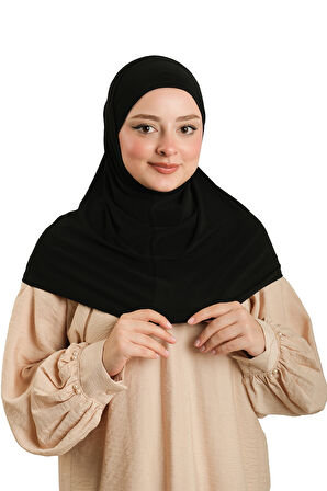 Siyah Pratik Hazır Geçmeli Boru Boneli İkili Tesettür Eşarp Sandy Düz 2501_01