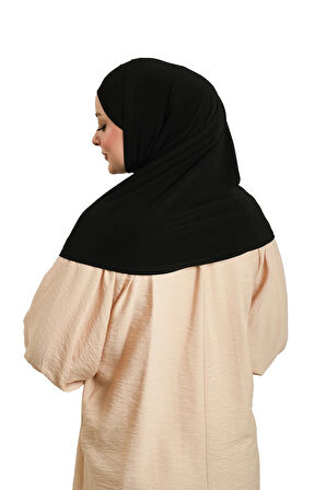 Siyah Pratik Hazır Geçmeli Boru Boneli İkili Tesettür Eşarp Sandy Düz 2501_01