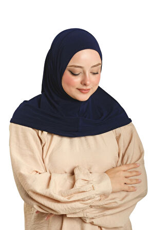 Lacivert Pratik Hazır Geçmeli Boru Boneli İkili Tesettür Eşarp Sandy Düz 2501_02