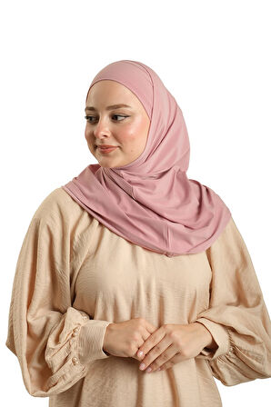 Pudra Pratik Hazır Geçmeli Boru Boneli İkili Tesettür Eşarp Sandy Düz 2501_06