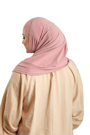 Pudra Pratik Hazır Geçmeli Boru Boneli İkili Tesettür Eşarp Sandy Düz 2501_06