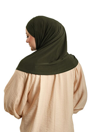 Haki Pratik Hazır Geçmeli Boru Boneli İkili Tesettür Eşarp Sandy Düz 2501_09