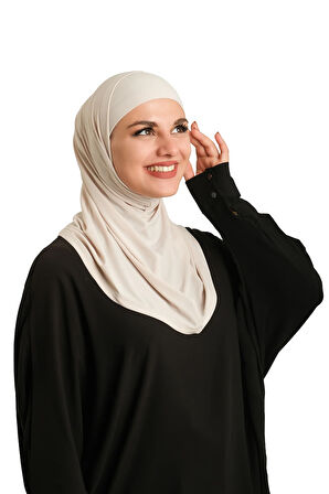 Bej Pratik Hazır Geçmeli Boru Boneli İkili Tesettür Eşarp Sandy Düz 2501_12