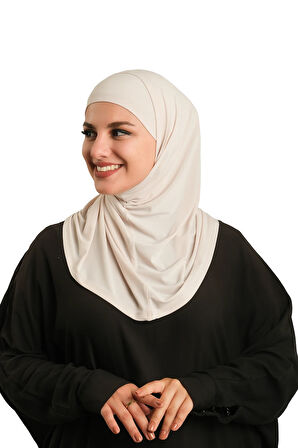 Bej Pratik Hazır Geçmeli Boru Boneli İkili Tesettür Eşarp Sandy Düz 2501_12