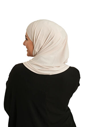 Bej Pratik Hazır Geçmeli Boru Boneli İkili Tesettür Eşarp Sandy Düz 2501_12