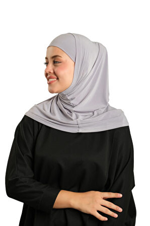 Gri Pratik Hazır Geçmeli Boru Boneli İkili Tesettür Eşarp Sandy Düz 2501_15