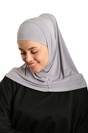 Gri Pratik Hazır Geçmeli Boru Boneli İkili Tesettür Eşarp Sandy Düz 2501_15