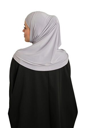 Gri Pratik Hazır Geçmeli Boru Boneli İkili Tesettür Eşarp Sandy Düz 2501_15
