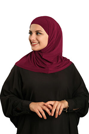 Bordo Pratik Hazır Geçmeli Boru Boneli İkili Tesettür Eşarp Sandy Düz 2501_16
