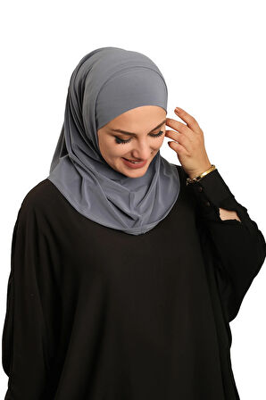 Antrasit Pratik Hazır Geçmeli Boru Boneli İkili Tesettür Eşarp Sandy Düz 2501_25