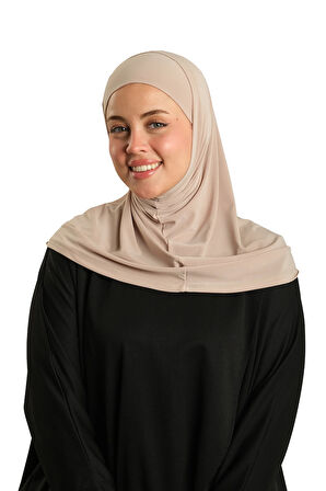 Sütlü Kahve Pratik Hazır Geçmeli Boru Boneli İkili Tesettür Eşarp Sandy Düz 2501_26