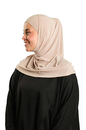 Sütlü Kahve Pratik Hazır Geçmeli Boru Boneli İkili Tesettür Eşarp Sandy Düz 2501_26