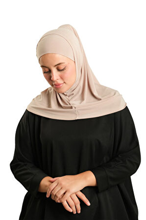 Sütlü Kahve Pratik Hazır Geçmeli Boru Boneli İkili Tesettür Eşarp Sandy Düz 2501_26