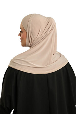 Sütlü Kahve Pratik Hazır Geçmeli Boru Boneli İkili Tesettür Eşarp Sandy Düz 2501_26
