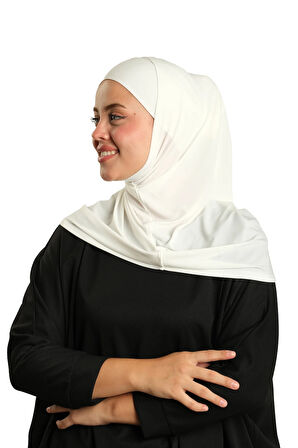 Krem Pratik Hazır Geçmeli Boru Boneli İkili Tesettür Eşarp Sandy Düz 2501_40