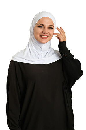 Beyaz Pratik Hazır Geçmeli Boru Boneli İkili Tesettür Eşarp Sandy Düz 2501_42