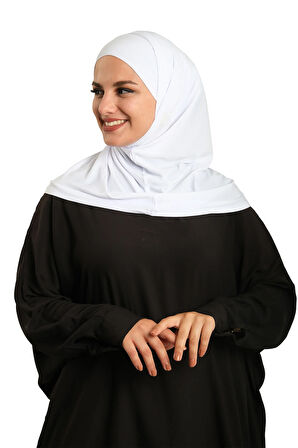 Beyaz Pratik Hazır Geçmeli Boru Boneli İkili Tesettür Eşarp Sandy Düz 2501_42