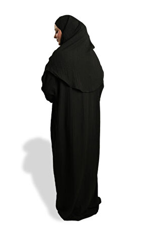 Siyah İki Parça Namaz Elbisesi Dokuma Kendinden Desenli 2502_01