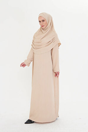 Bej İki Parça Namaz Elbisesi Dokuma Kendinden Desenli 2502_12