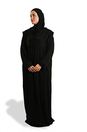 Siyah Tek Parça Namaz Elbisesi Viskon Düz 2503_01